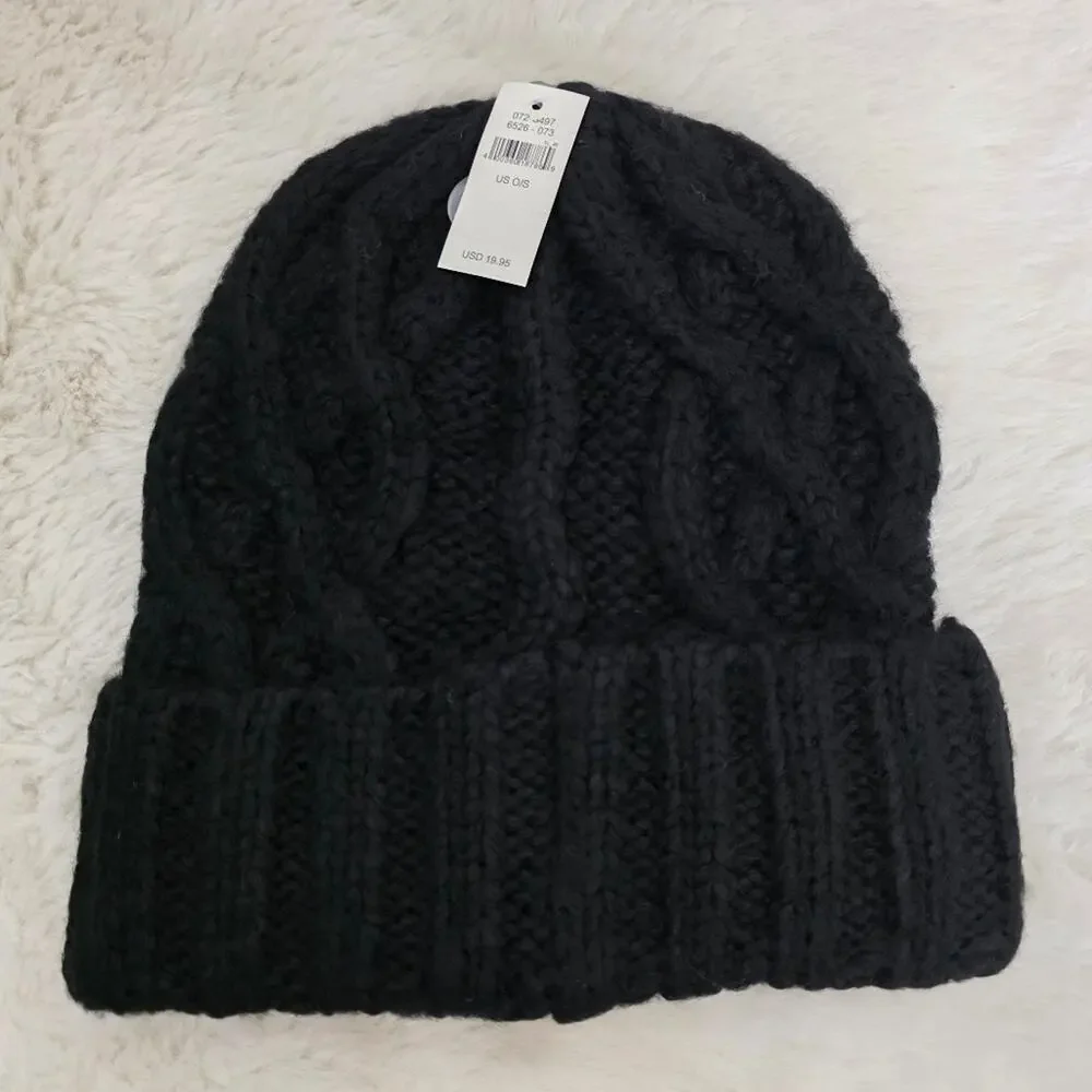 Aerie Black Chunky Cable Knit Beanie Hat NWT Eco Friendly Recycled Winter OS